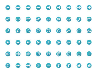 シンプルな矢印アイコンのセット / ロングシャドウ&フラット,デザイン,青