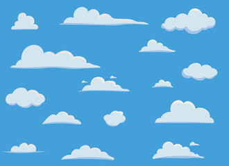 Cloud illustration. Design elements for web interface , weather forecast or cloud storage applications. White clouds set isolated on blue background. Vector illustration. Clouds silhouettes.
