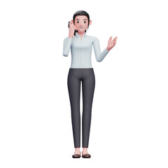 young Business woman talking on smarthphone, 3d render character illustration