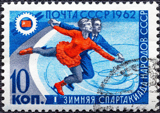 RUSSIA - CIRCA 1962: stamp printed by Russia, shows Winter Games, Sverdlovsk, Ice skating, circa 1962