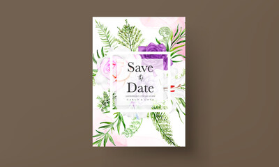 invitation card template with beautiful purple floral