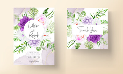 invitation card template with beautiful purple floral
