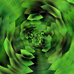 Obraz premium floral fantasy hexagonal kaleidoscopic pattern and design in shades of bright and dark green colours 