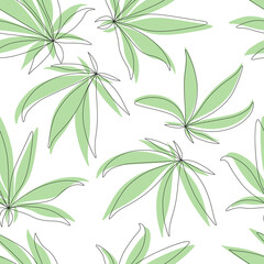 Fototapeta premium Seamless pattern with green cannabis leaf on white