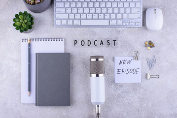 Podcast new episode concept with microphone