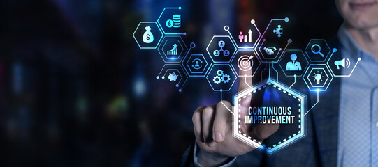 Internet, business, Technology and network concept. Continuous improvement. Virtual button.