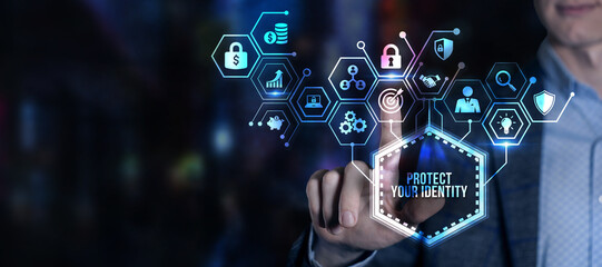 Internet, business, Technology and network concept. Cyber security data protection business technology privacy concept. Virtual button.