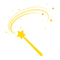 Magic wand vector with stars. Transparent miracle stick, magician's wand with glowing yellow light tail