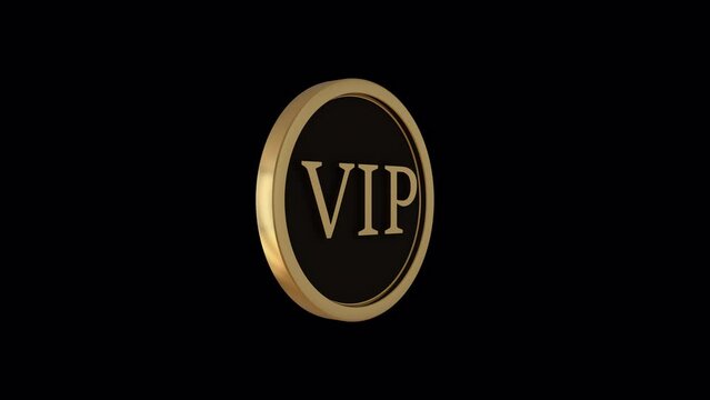 3D looped animation of the VIP logo on a transparent background rotates in good quality