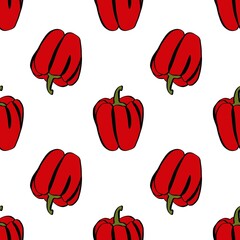 Fototapeta na wymiar A simple doodle illustration of bright juicy sweet pepper. Sweet Bulgarian pepper. Seamless pattern.