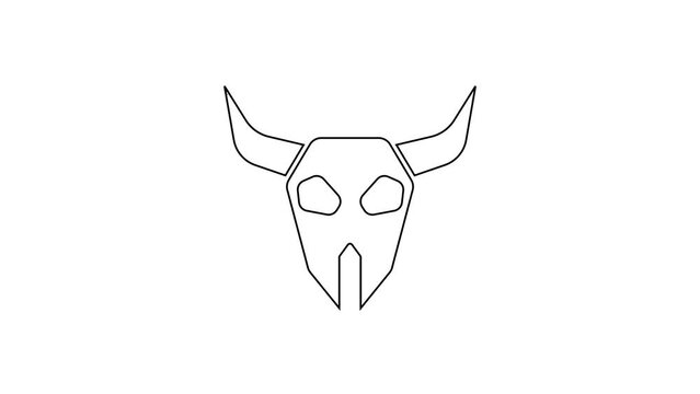 Black line Buffalo skull icon isolated on white background. 4K Video motion graphic animation