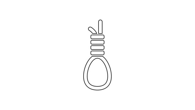Black line Gallows rope loop hanging icon isolated on white background. Rope tied into noose. Suicide, hanging or lynching. 4K Video motion graphic animation
