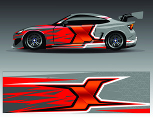 Obraz premium Car wrap design vector, truck and cargo van decal. Graphic abstract stripe racing background designs for vehicle, rally, race, adventure and car racing livery.