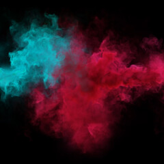 Fototapeta na wymiar Blue and Red mystery smoke texture on a black background