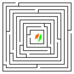 Vector square shape maze. Labyrinth game illustration with flowers