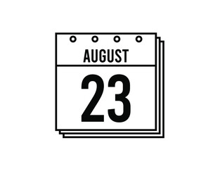 August 23 calendar. August month calendar black and white icon. Simple 3D vector.