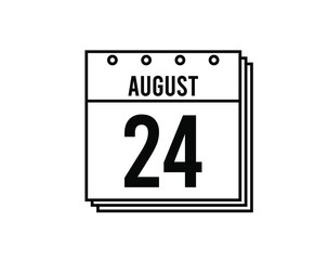 August 24 calendar. August month calendar black and white icon. Simple 3D vector.