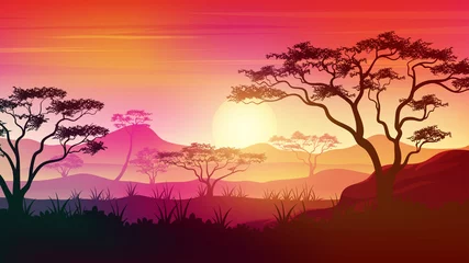 Foto op Aluminium Africa savanna landscape at Sunset with colorful gradient sky © Astira