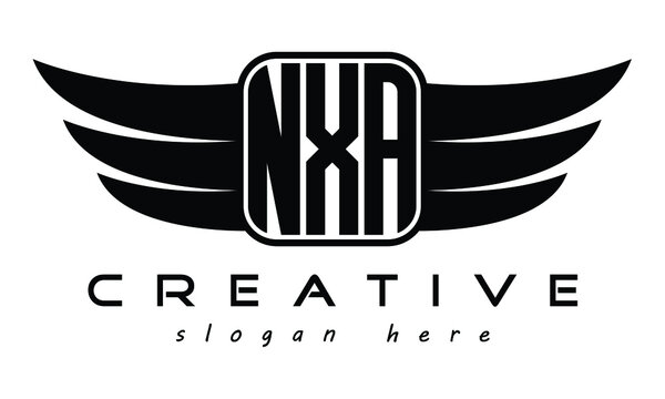 NXA three Letter Wings minimalist creative concept flag Flying abstract Initial wing symbol icon professional logo design, Vector template