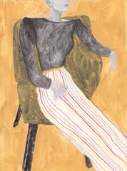 Gordijnen Woman sitting in a chair. fashion illustration. watercolor painting © Anna Ismagilova