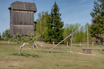 old times, long ago in the countryside,  spring landscape under the blue sky - obrazy, fototapety, plakaty