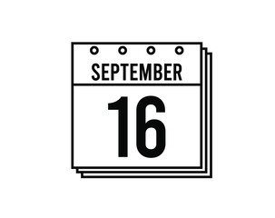 Fototapeta premium September 16 calendar. September month calendar black and white icon. Simple 3D vector.