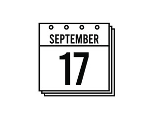 September 17 calendar. September month calendar black and white icon. Simple 3D vector.
