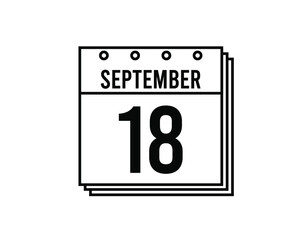 September 18 calendar. September month calendar black and white icon. Simple 3D vector.