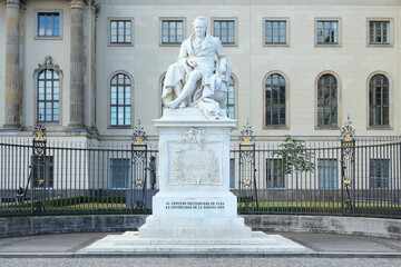 Berlin, Germany, July 9, 2022, Alexander von Humboldt monument. Inscription on the base:" To the second discoverer of Cuba - The University of Havana 1939".