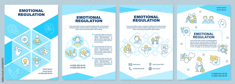 Wall mural emotional regulation turquoise brochure template. leaflet design with linear icons. editable 4 vecto - Wall murals