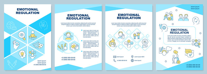 Emotional regulation turquoise brochure template. Leaflet design with linear icons. Editable 4 vector layouts for presentation, annual reports. Arial-Black, Myriad Pro-Regular fonts used