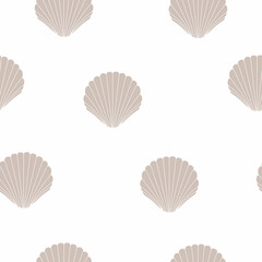 Hand-drawn boho illustration. Set of seamless patterns with seashells. Vector creative black outline illustration. Bohemian chic ink drawing. Seamless pattern with seashells.