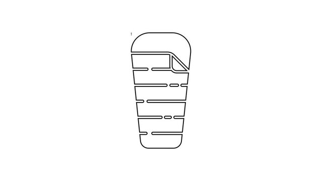 Black line Sleeping bag icon isolated on white background. 4K Video motion graphic animation
