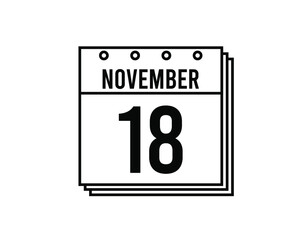 Obraz premium November 18 calendar. November month calendar black and white icon. Simple 3D vector.