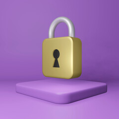 Locked-padlock on a purple background. 3d rendering