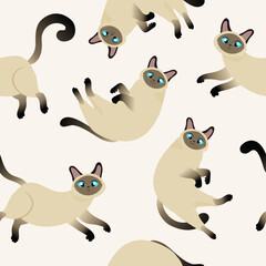 Cute Siamese Cat seamless pattern background vector illustration. .