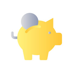 Put coin into piggy bank flat gradient color ui icon. Save money. Business and finance. Budget. Simple filled pictogram. GUI, UX design for mobile application. Vector isolated RGB illustration