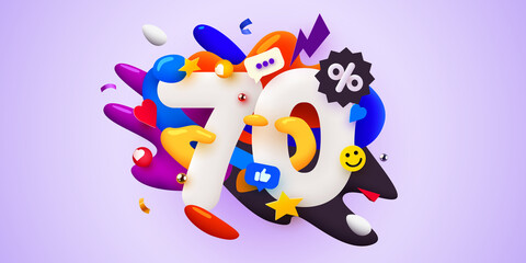 60 percent Off. Discount creative composition. 3d sale symbol with decorative objects. Sale banner and poster. Vector illustration.