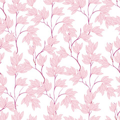 Summer seamless pattern with pink flowers on a white background. Spring print vector illustration