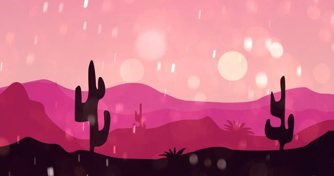 animation of cactus mountains with wind blowing at dusk