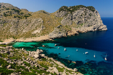 playa de Cala Figuera y Cap de Catalunya, peninsula de Formentor, Pollença. Parque natural de la...