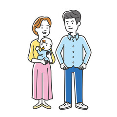 赤ちゃんを抱っこする夫婦のイラスト素材