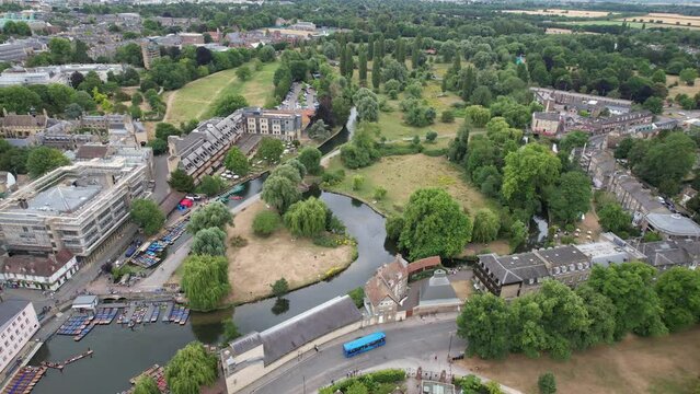 Coe Fen Cambridge City England drone aerial view