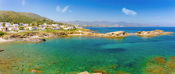 Panoramic view of Punta de Vol from the coastal road from Port of Selva to Llança. Costa Brava,...