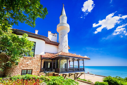 Balchik Palace and Black Sea coastline, Bulgaria.