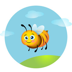 Obraz premium Cute cartoon bee character. Cute friendly bee. Cartoon happy flying bee with big kind eyes. Insect character. Vector illustration.