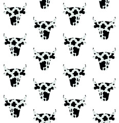 Obraz premium Vector seamless pattern of flat cow head with cow print isolated on white background
