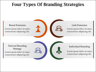 Four Types of Branding Strategies with Icons and description placeholder in an Infographic template