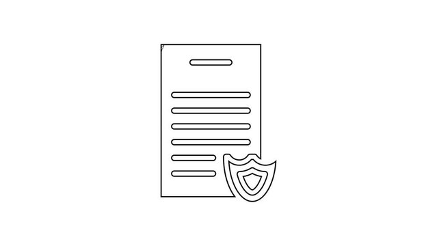 Black line Firearms license certificate icon isolated on white background. Weapon permit. 4K Video motion graphic animation
