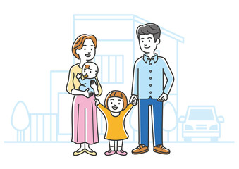 仲良く手を繋いぐ家族のイラスト素材